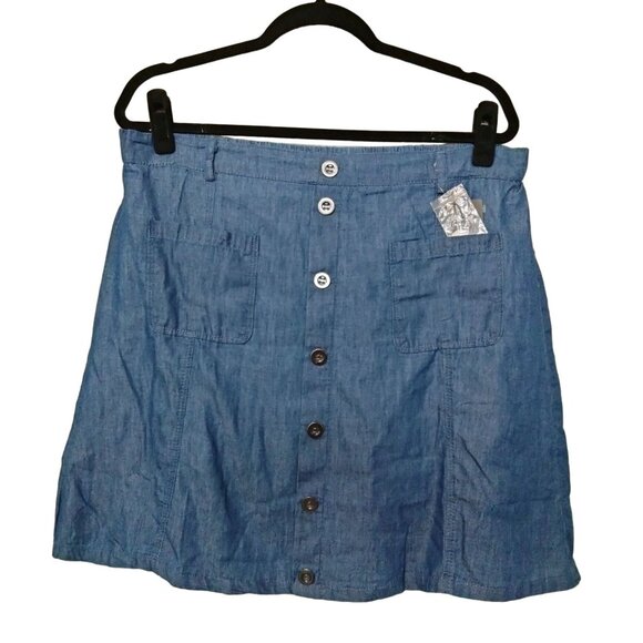 Robert Louis Womens Blue Chambray Button Front Skirt With Pockets Size 2X - Picture 3 of 7